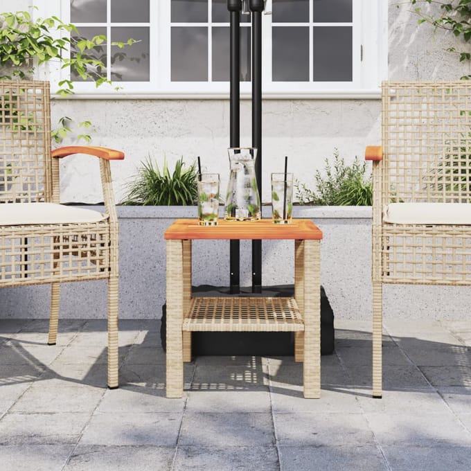vidaXL - Tuintafel - 40x40x42 - cm - poly - rattan - en - acaciahout - beige