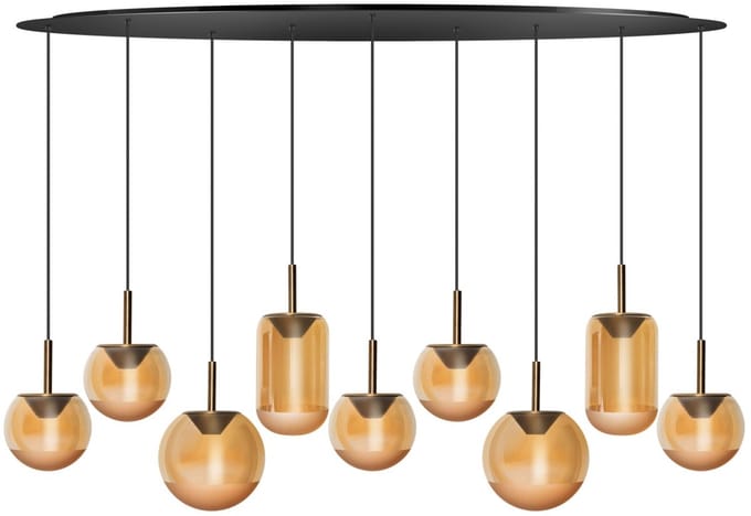 ETH Yvonne hanglamp 9 Lichts dimbaar 6.5w 165x40 Zwart 9x Amber glas