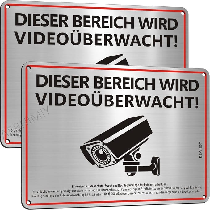 2x Videobewaking Bord Aluminium 20x15cm - Zelfklevend & Schroefbaar - Privacy & AVG Melding