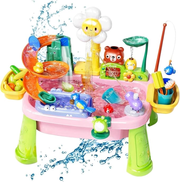 Watertafel - Speeltafel Buiten - Sensorisch Spelen - Stromend Water - 45 x 15 x 335 cm - Roze