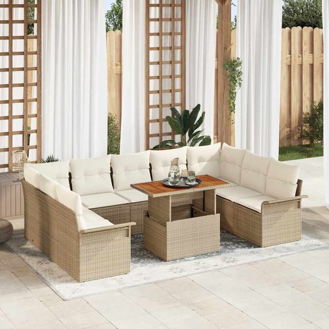vidaXL - Tuinbank - Set - 10 - st - beige - en - crèmekleurig