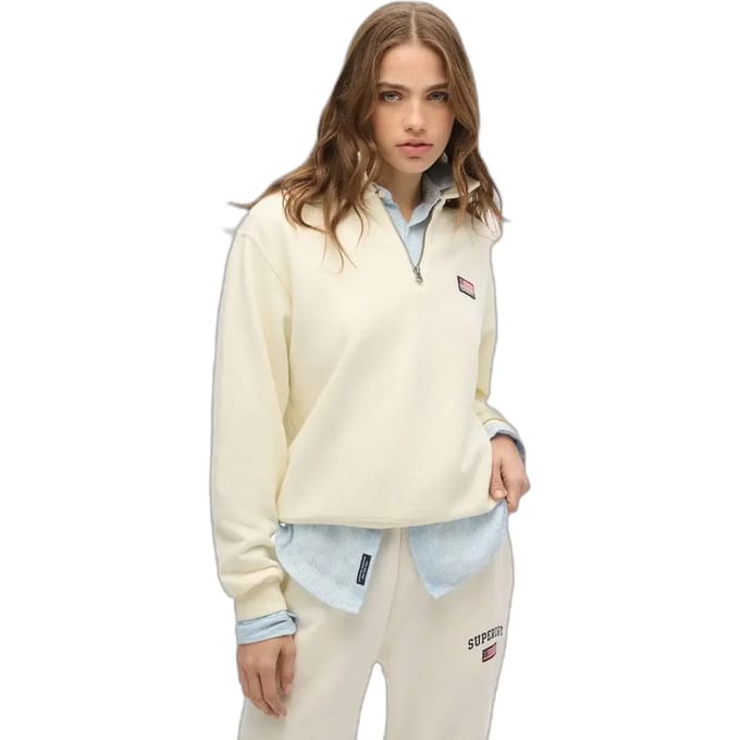 Superdry Athletic Essentials Sweatshirt met Kraag en Halve Rits Wit Grootte: 44