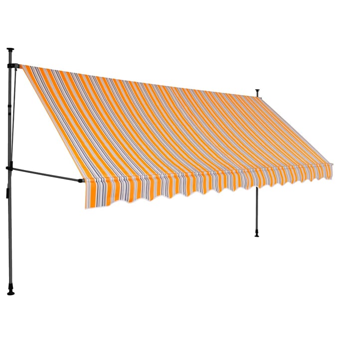vidaXL - Luifel - handmatig - uitschuifbaar - met - LED - 350 - cm - geel - en - blauw
