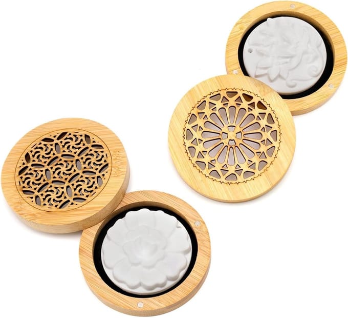 Set van 2 Houten Aroma Diffusers met Magnetische Sluiting en Geurstenen voor Thuis, Kantoor en Auto