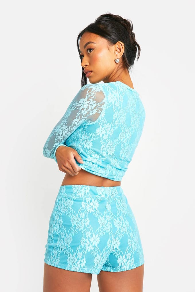 boohoo Dames Kanten Booty Short | Blauw | Maat: 42