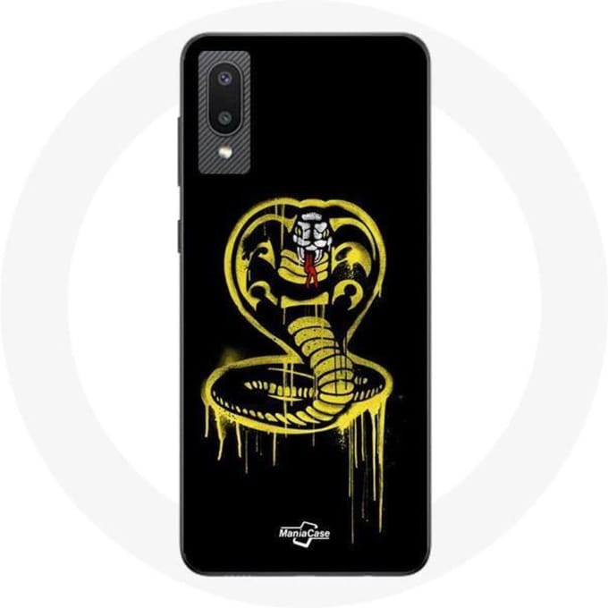 Coque pour Samsung Galaxy A02 Cobra Kai Logo Jaune Fond Noir Affiche Série