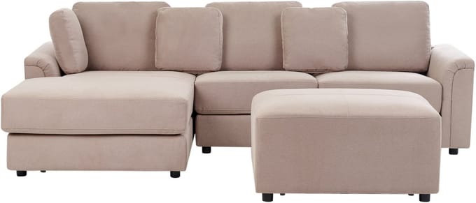 KOHLO - Hoekbank met ottomaan - Taupe - Rechtszijdig - Polyester
