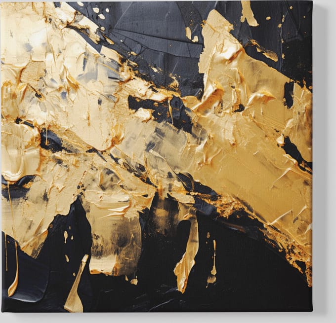 Vierkant Canvas Schilderij - Abstract - Zwart - Goud - 40x40x2 cm