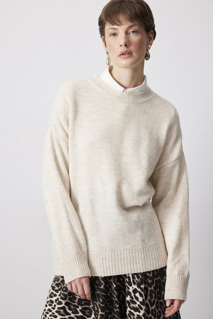 Touché Privé - Oversized effen trui - Beige - Dames