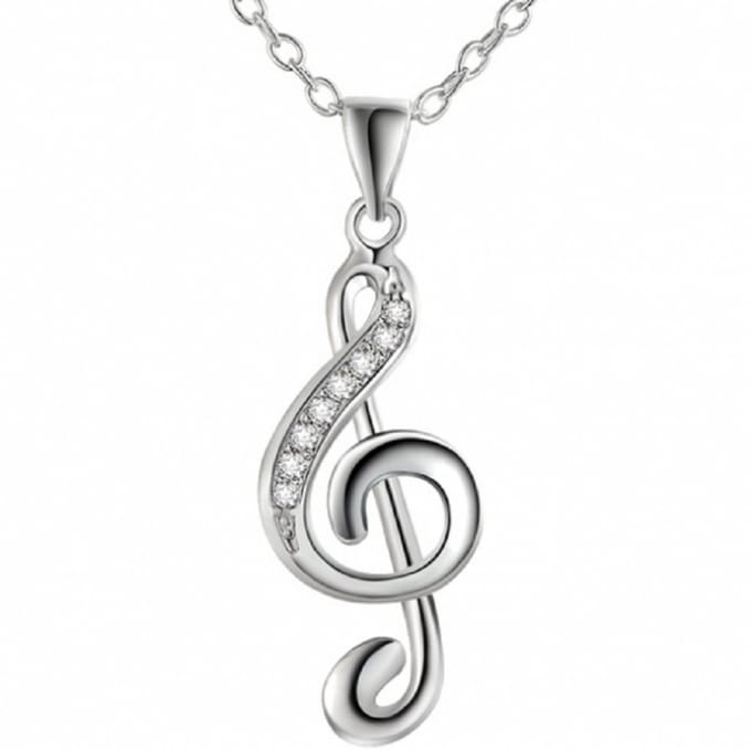Zilver- muzieksleutel ketting- Strass - Charme Bijoux