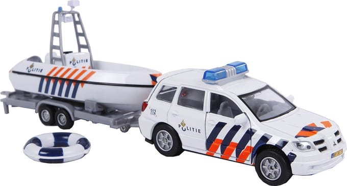 Schaalmodel politie auto met boot