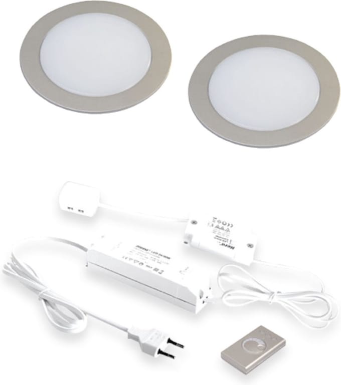 Hera FR-68 LED set van 2 inbouw spots met dimmer 24V/15W RVS-look