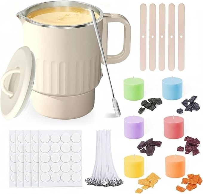 Kaarsenmaakset met wassmelter, 1000 ml schenkpan en 6 kleuren
