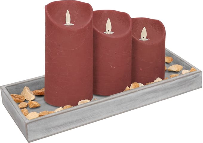 Dienblad met steentjes en 3x stuks LED kaarsen - roze - 14 x 40 cm