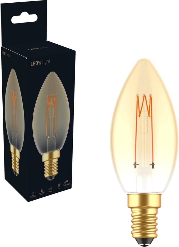 LED's Light LED Kaarslamp goud E14 - Gloeilamp design - Dimbaar extra warm wit - 1800K - Kaars lamp - Kaarslampjes