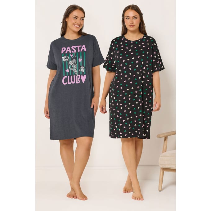 Yours 2 Pack Grijze Pasta Club Nachthemden Size 46-48