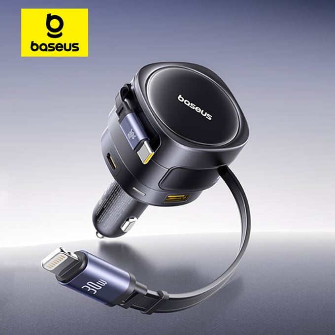 Baseus 90W USB Type-C autolader Dubbele intrekbare kabel PD QC SCP AFC PPS Snel opladen voor tablet iPhone Samsung Huawei Xiaomi