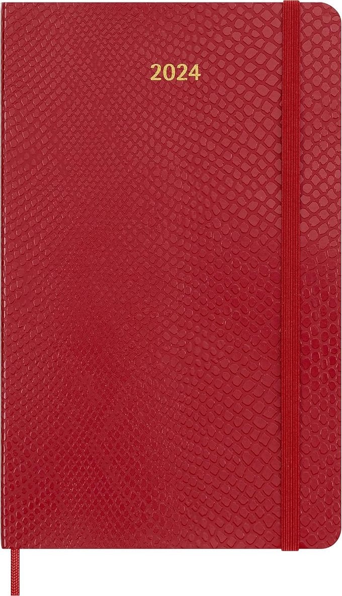 Wekagenda 12 maanden 2024 - Large 13x21 - Softcover - Rood - Elastische Sluiting