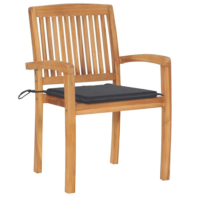 vidaXL - Tuinstoelen - stapelbaar - 8 - st - met - kussens - massief - teakhout