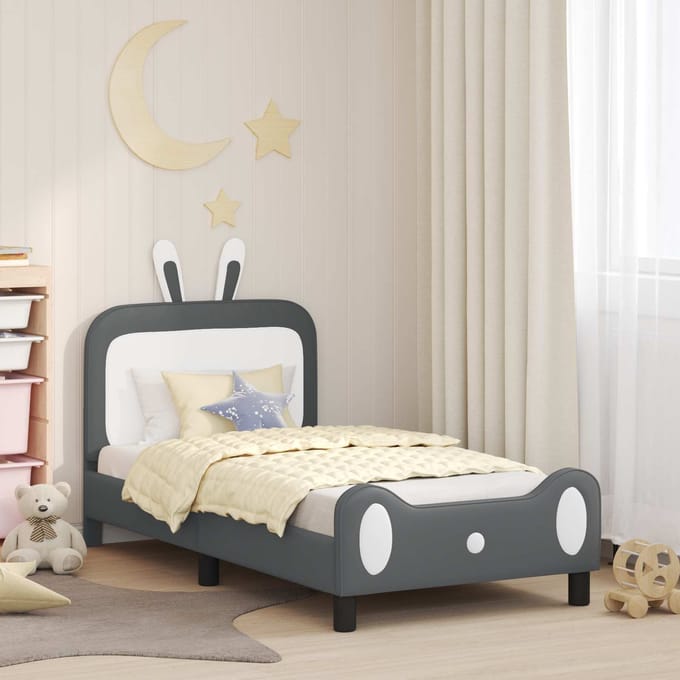 vidaXL - Kinderen - bedframe - met - hoofdboard - Lichtgrijs - 80 - x - 160 - cm - PU