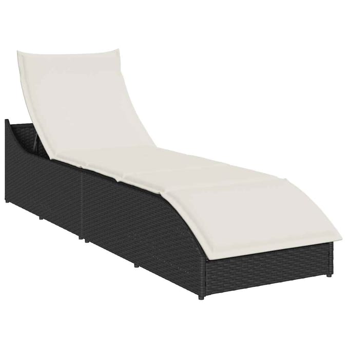 vidaXL - Ligstoel - inklapbaar - met - kussen - opbergruimte - poly - rattan - zwart