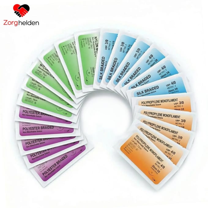 Zorghelden® Hechtdraden 24-Pack - Hechtmateriaal - Hechtdraad - Nylon - Polyproyleen - Zijde - Polyester - Hechtset