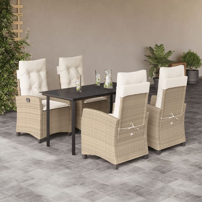 vidaXL - 5-delige - Tuinset - met - kussens - poly - rattan - beige