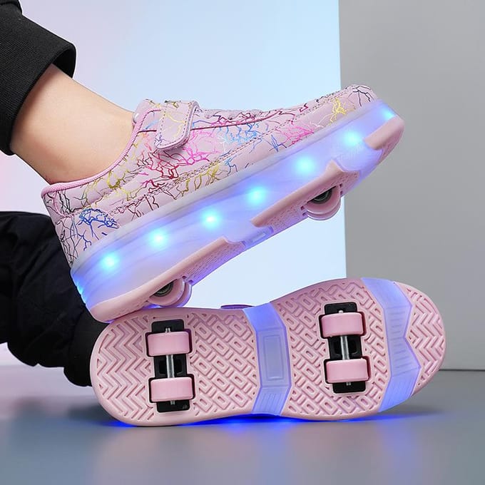 Kinderschoenen Weglopen Dubbelrijige Schaatsen Nieuwe Vierwielige Rolschoenen Wielen Sneakers 30 gray