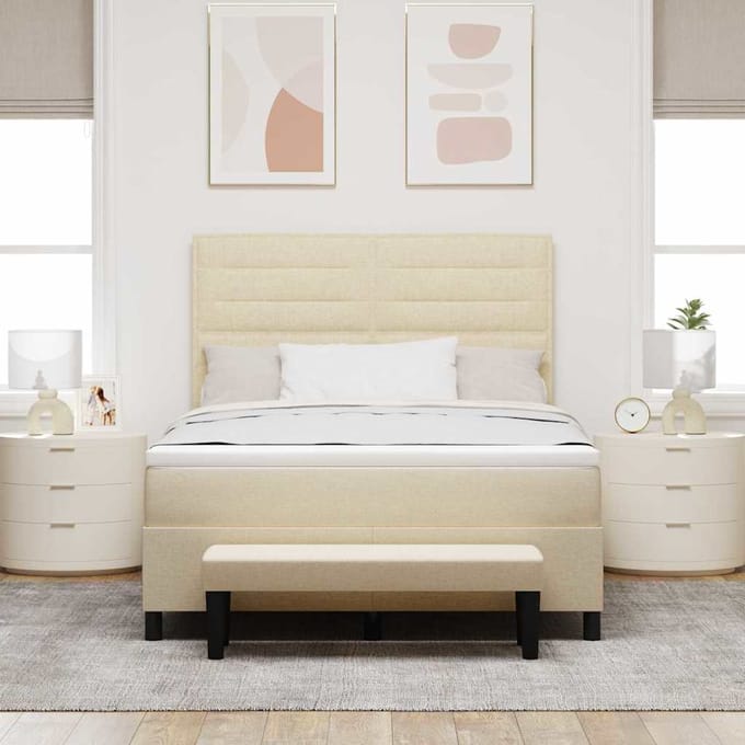 vidaXL - Boxspring - bed - met - hoofdeinde - Crème - 140 - x - 200 - cm - Stof