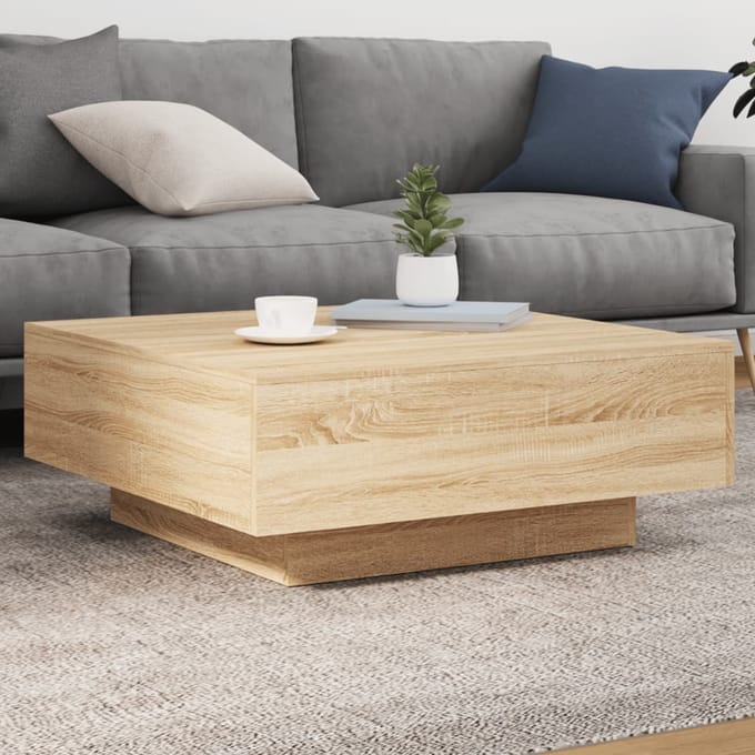 vidaXL - Salontafel - met - LED-verlichting - 80x80x31 - cm - sonoma - eikenkleurig