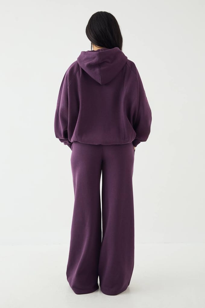Dames DSGN Studio Contrast Script Rechte Pijp Jogger | Aubergine | Maat: Small