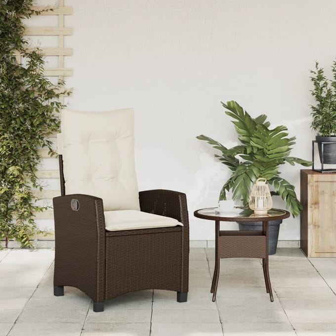 vidaXL - Tuinstoel - verstelbaar - met - kussens - poly - rattan - bruin