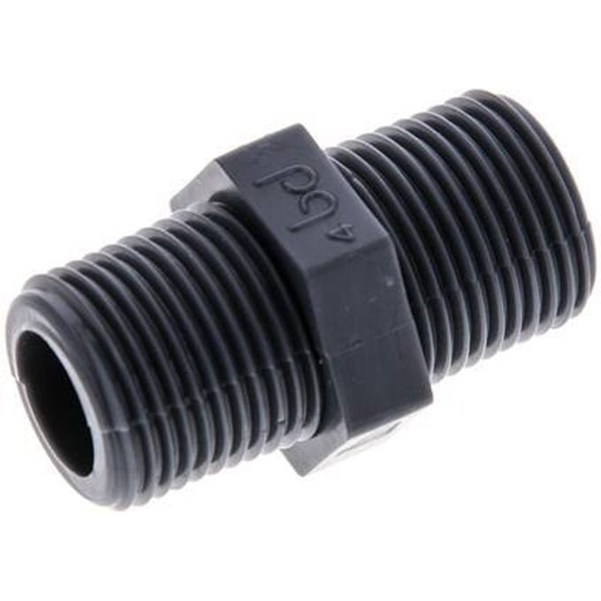 Dubbele Nippel G3/8'' Polypropyleen (PP) 10bar FDA 20mm Hex [2 Stuks]