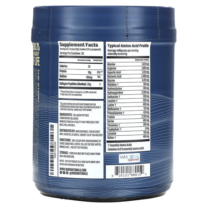 BUBS Naturals, Collageen Peptiden, Zonder smaak, 20 oz (567 gram)