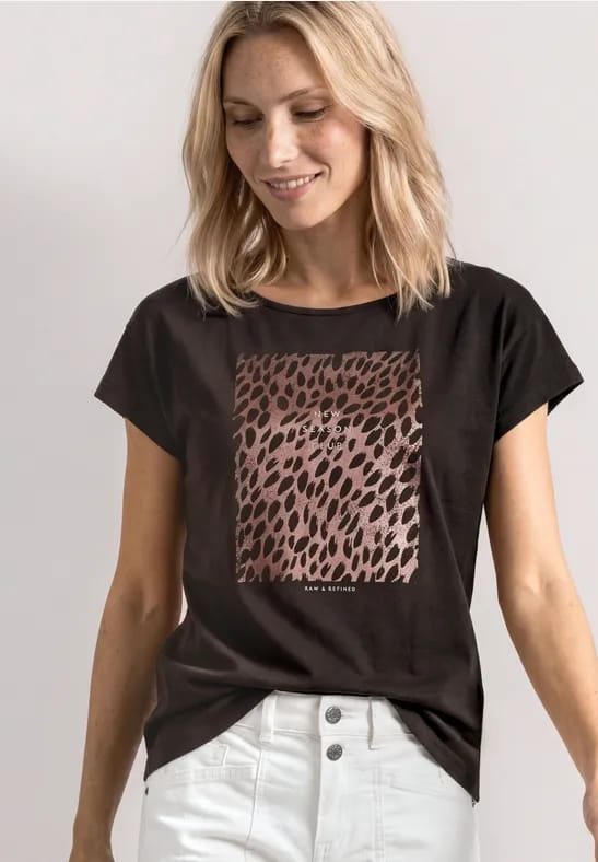 Shirt met ronde hals en folie-details