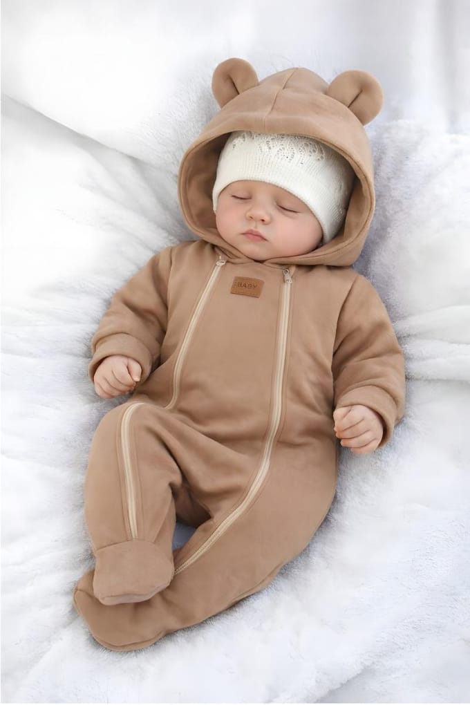 Dartomik - Baby Romper - Dubbel Laags - 68 - Cappuccino - Met Oortjes