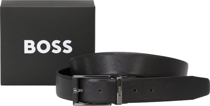BOSS leren heren riem - zwart structuur en glad