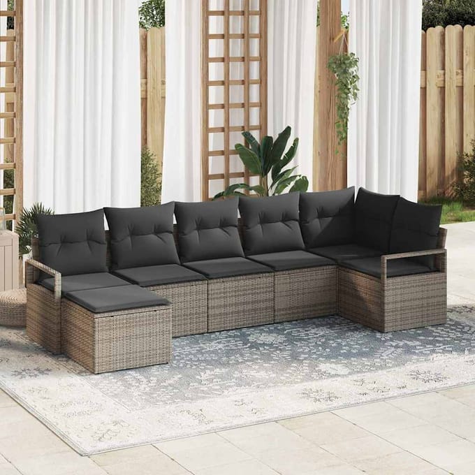 vidaXL - Bankstel - 7 - st - Grijs - poly - rattan