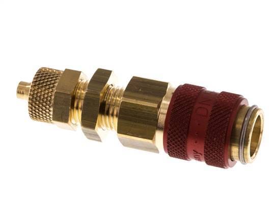 Messing DN 5 Rood Luchtkoppeling Snelkoppeling 4x6 mm Push-On Schotkoppeling Double Shut-Off - CLS5-NB-B-RED-SV-4
