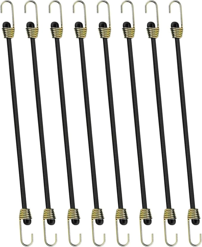 Set van 8 Elastische Spanningsrubbers van 25 cm met Haken voor Bagage, Camping en Transport