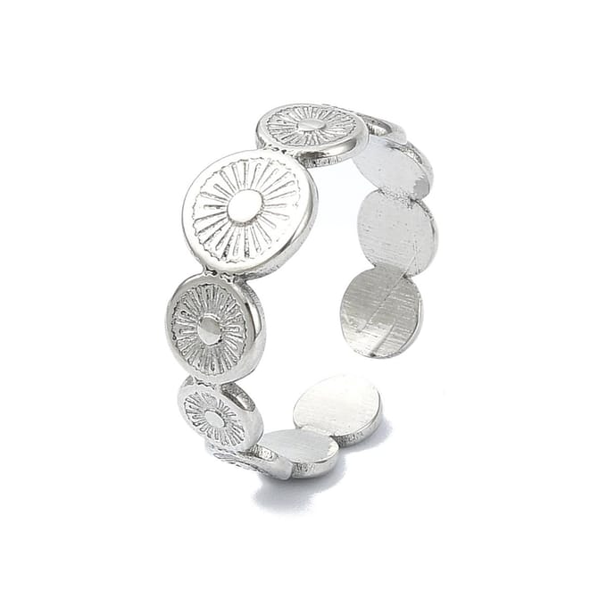 Ring stainless steel rounds bohemian, one size ring, zilverkleurig, 100% waterproof, verstelbare ring, cadeau