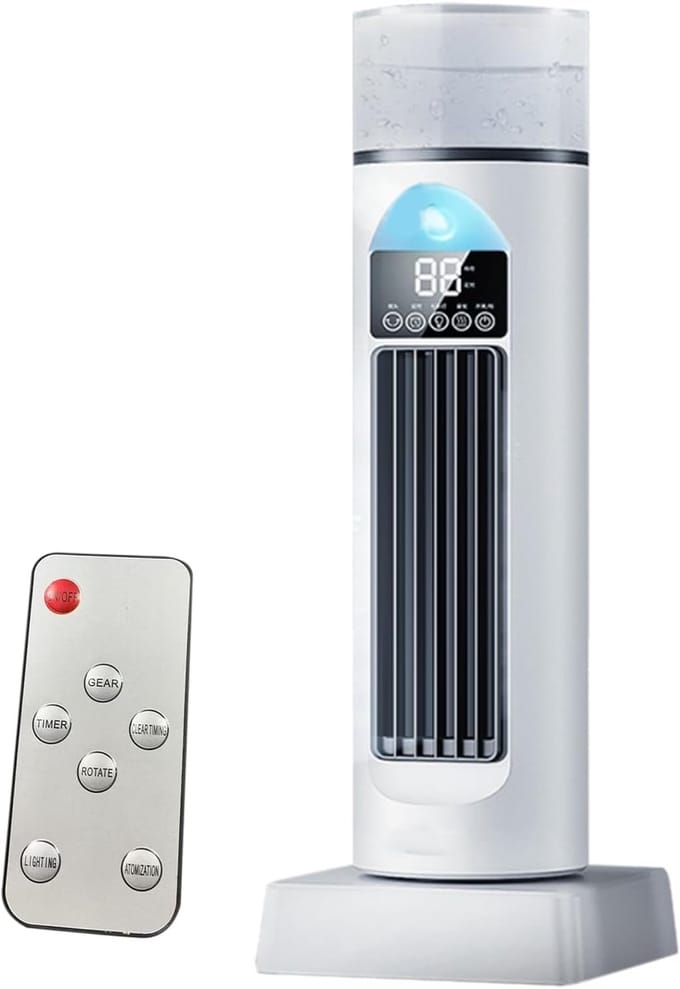 Torenventilator - Ventilator zonder bladen - Stille koeling thuis - 6 snelheden met water - 38 cm hoog - Wit