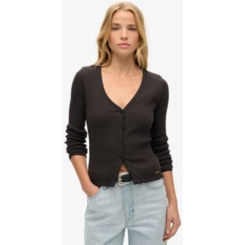 Superdry Essential top met Knopen en Lange Mouwen Zwart Grootte: 38-40