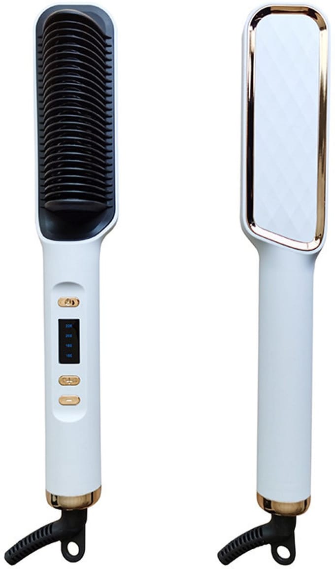 Stijltangborstel, stijltangkam voor dames, 4 snelheden voor snelle verwarming en dubbele spanning, wit