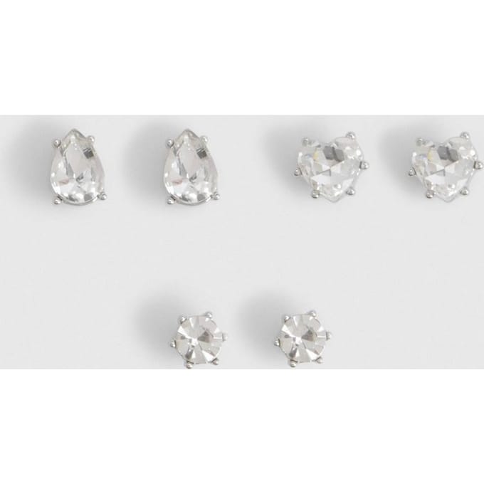 boohoo Dames Diamante Oorknopjes 3-Pack | Zilver