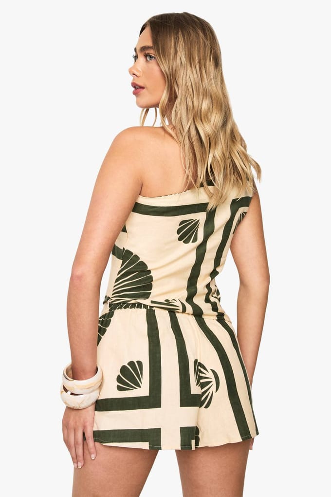boohoo Dames Shell Print Linnen Shorts | Ecru | Maat: 6