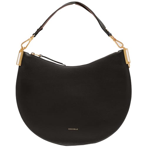 COCCINELLE Leren schoudertas Sunup Handbag Double Grainy Leather Noir / Cognac zwart