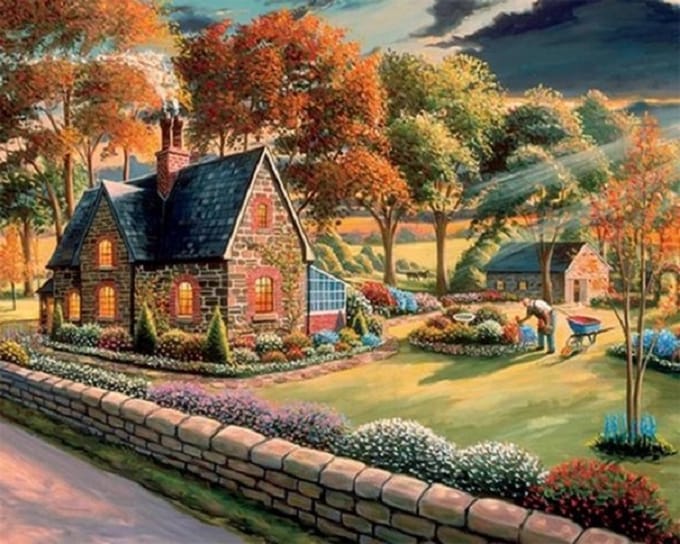 Diamond painting 40x50cm - landschapje  - ronde steentjes