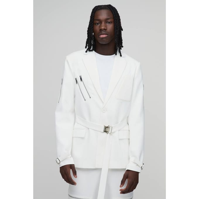 Skinny Fit Blazer Met Ritsdetails En Gespen | Ecru | Size 36