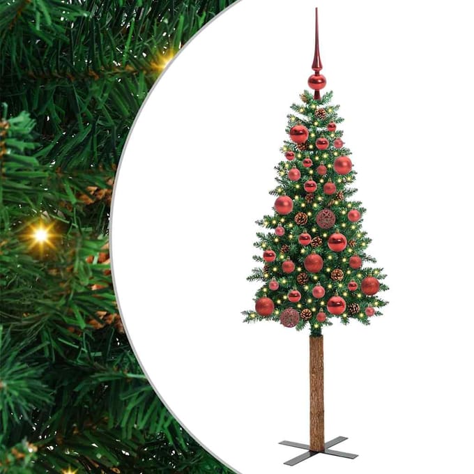 vidaXL - Slanke - Kerstboom - Groen - 150 - cm - PVC - en - massief - dennenhout